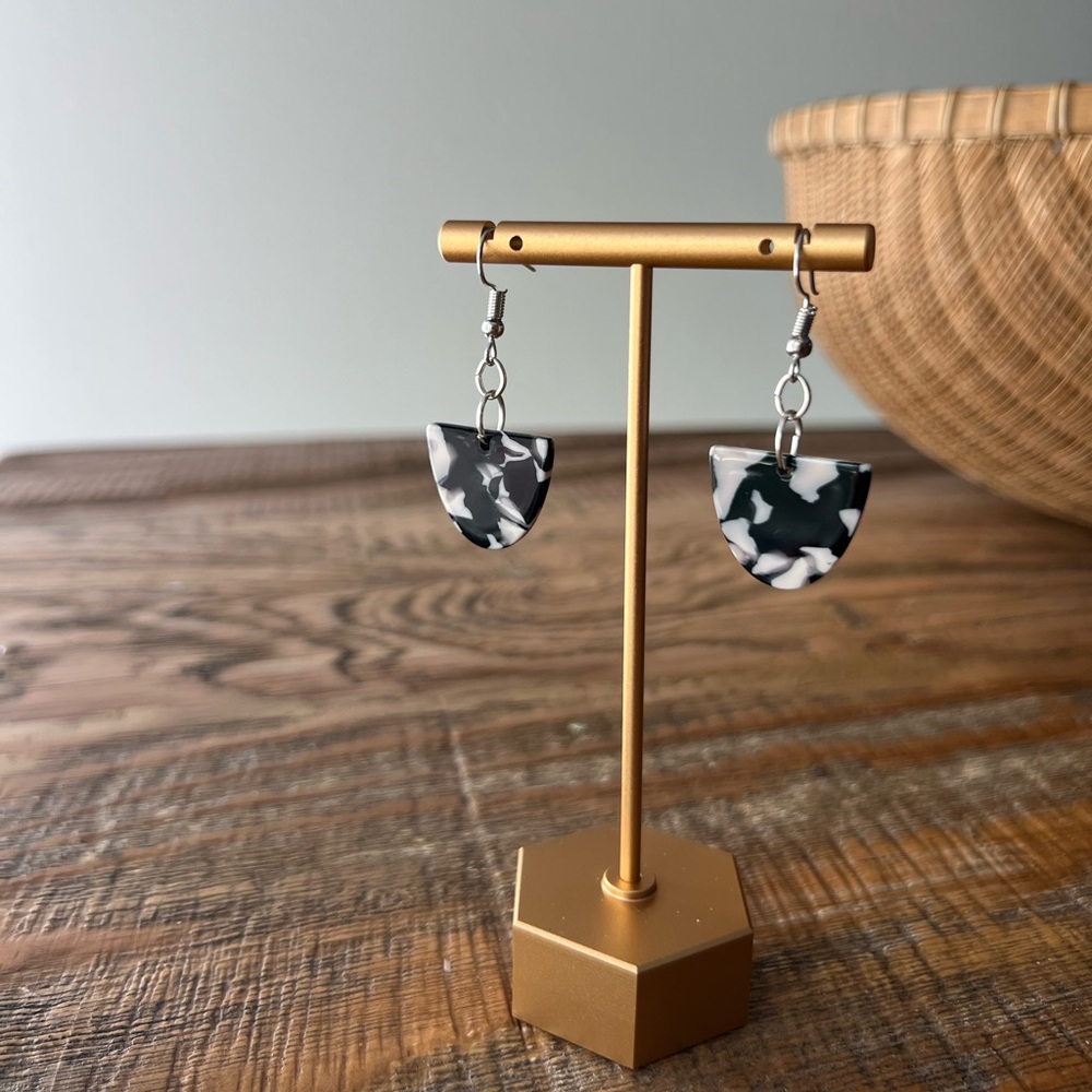 Black & White Marble Acrylic Half-Moon Earrings | Hypoallergenic Lightweight